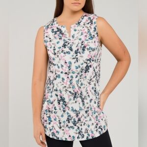FEVER V Neck Blouse Sleeveless White Blue and Pink Floral Plus Size 1X